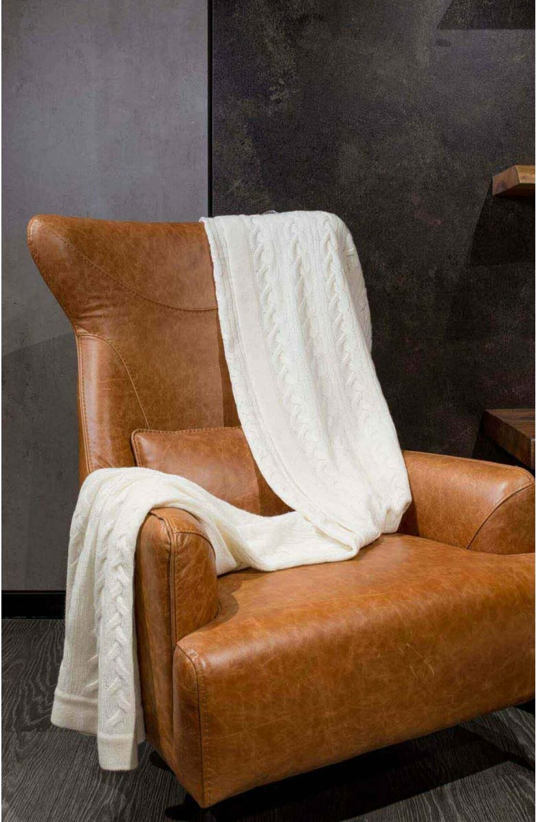 GOBI Mongolian Cashmere Cable Knit Blanket, Main, color, White