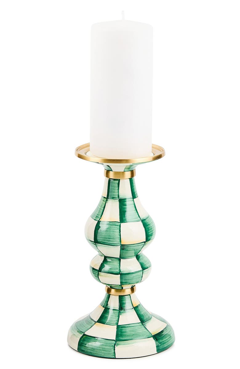 MACKENZIE CHILDS Emerald Check Medium Pillar Candleholder, Alternate, color, Emerald