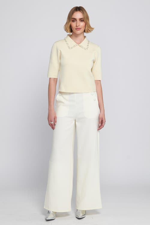 Elle Collection Wide Leg Trouser With Self Covered Buttons Wide-leg Pants In White