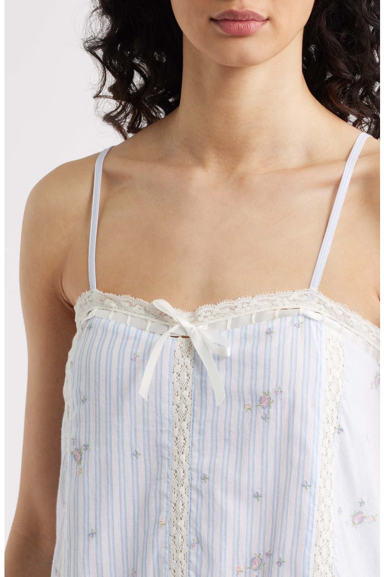 Vionett Floral Mixed Stripe Cotton Babydoll Dress, Alternate, color, SKY MIST