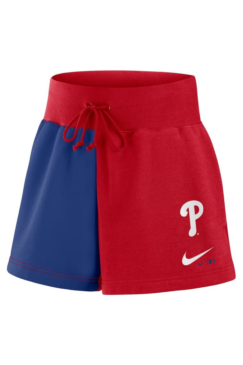 Women's Nike Red/Royal Philadelphia Phillies Color-Block Phoenix Fleece Lounge Shorts, Alternate, color, Red