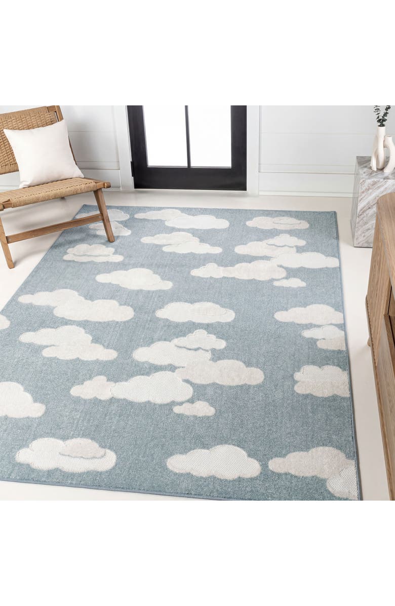JONATHAN Y Hedwig High-Low Youth Cloud Scandi Indoor/Outdoor Area Rug, Alternate, color, Blue/Ivory