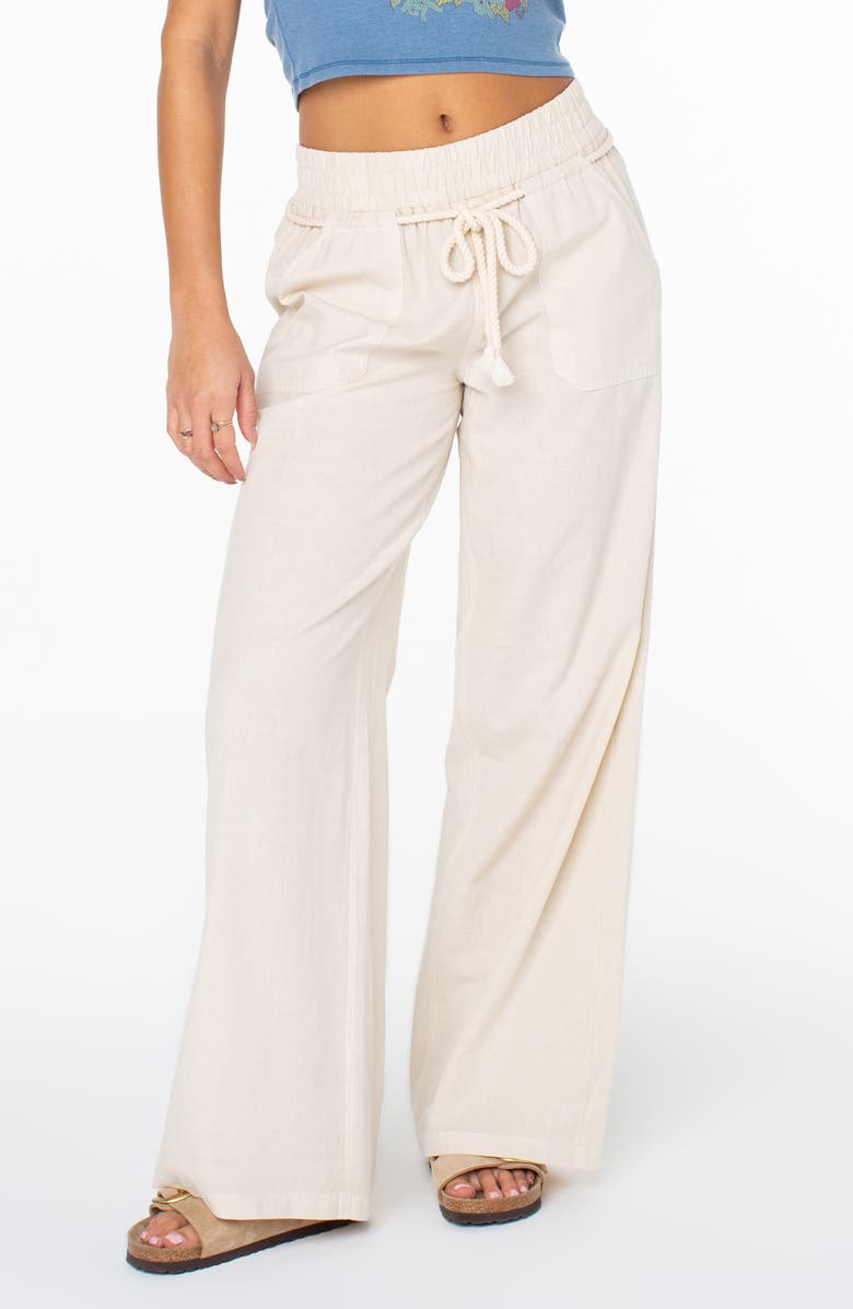 Roxy Paddle On Drawstring Cotton 
Linen Pants, Main, color, 