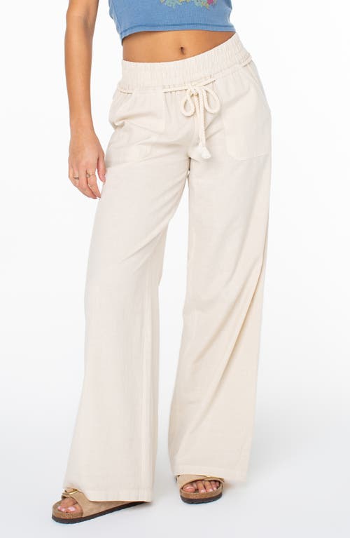 Roxy Paddle On Drawstring Cotton & Linen Pants In Gray