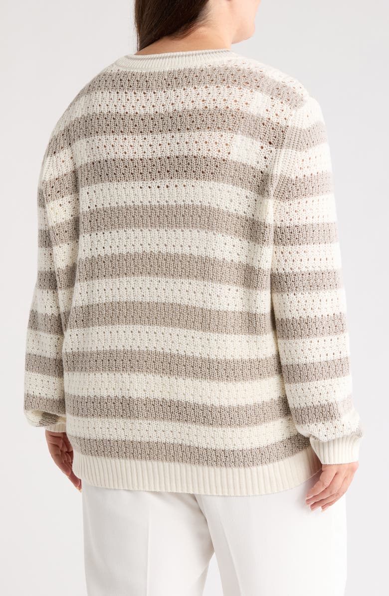 Caslon<sup>®</sup> Stripe Open Stitch Cotton Blend Cardigan, Alternate, color, Grey Owl- Ivory Rugby Stripe
