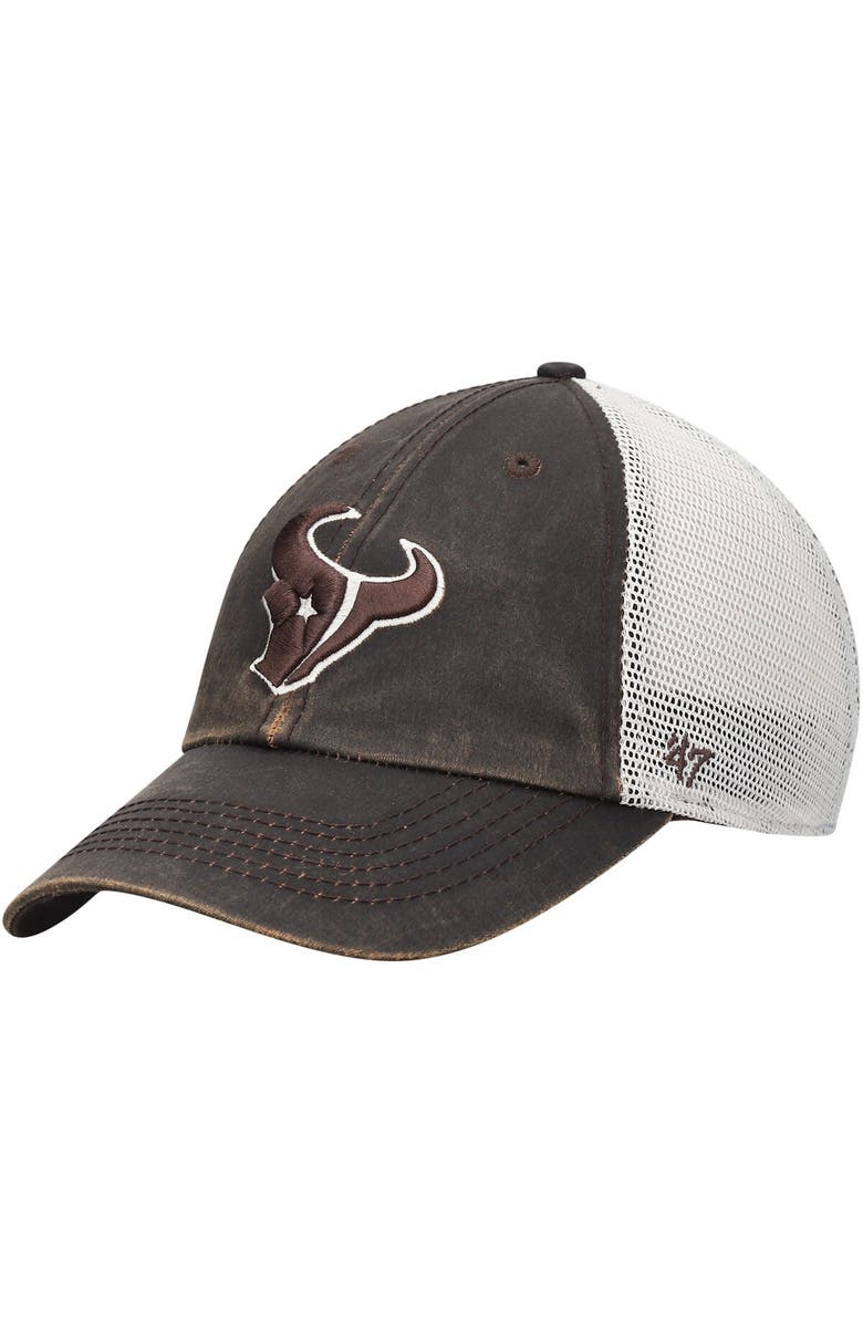 '47 Men's '47 Brown/Natural Pittsburgh Steelers Oil Cloth Trucker Clean Up Adjustable Hat, Main, color,