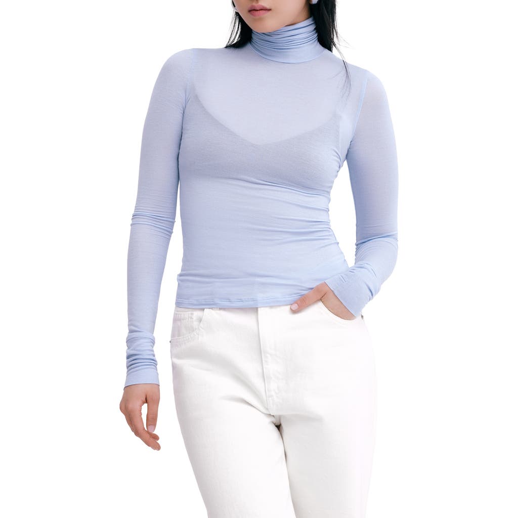Marcella Eloise Turtleneck Semisheer Jersey Top In Blue