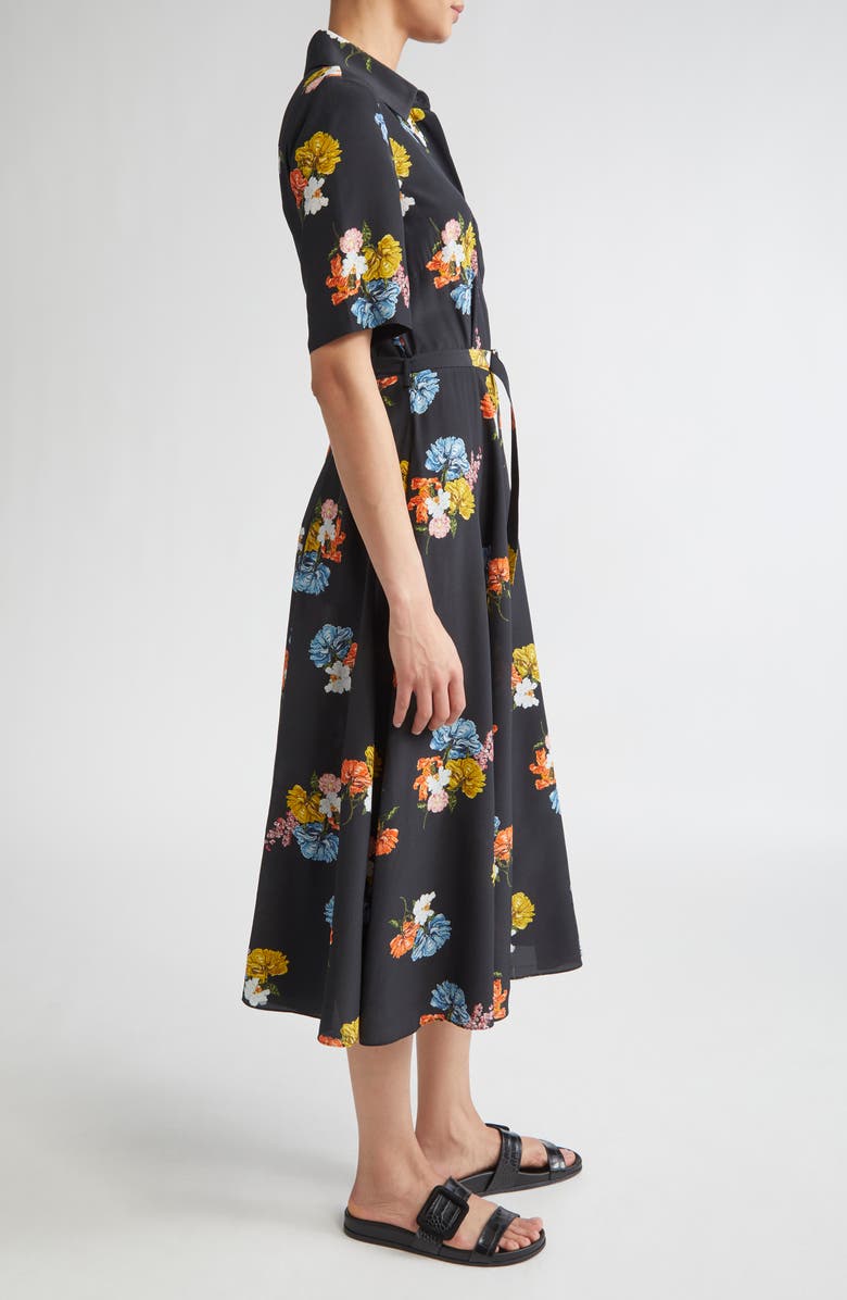 Emilia Wickstead Rubie Belted Cotton Poplin Shirtdress, Alternate, color, Retro Bouquet On Black