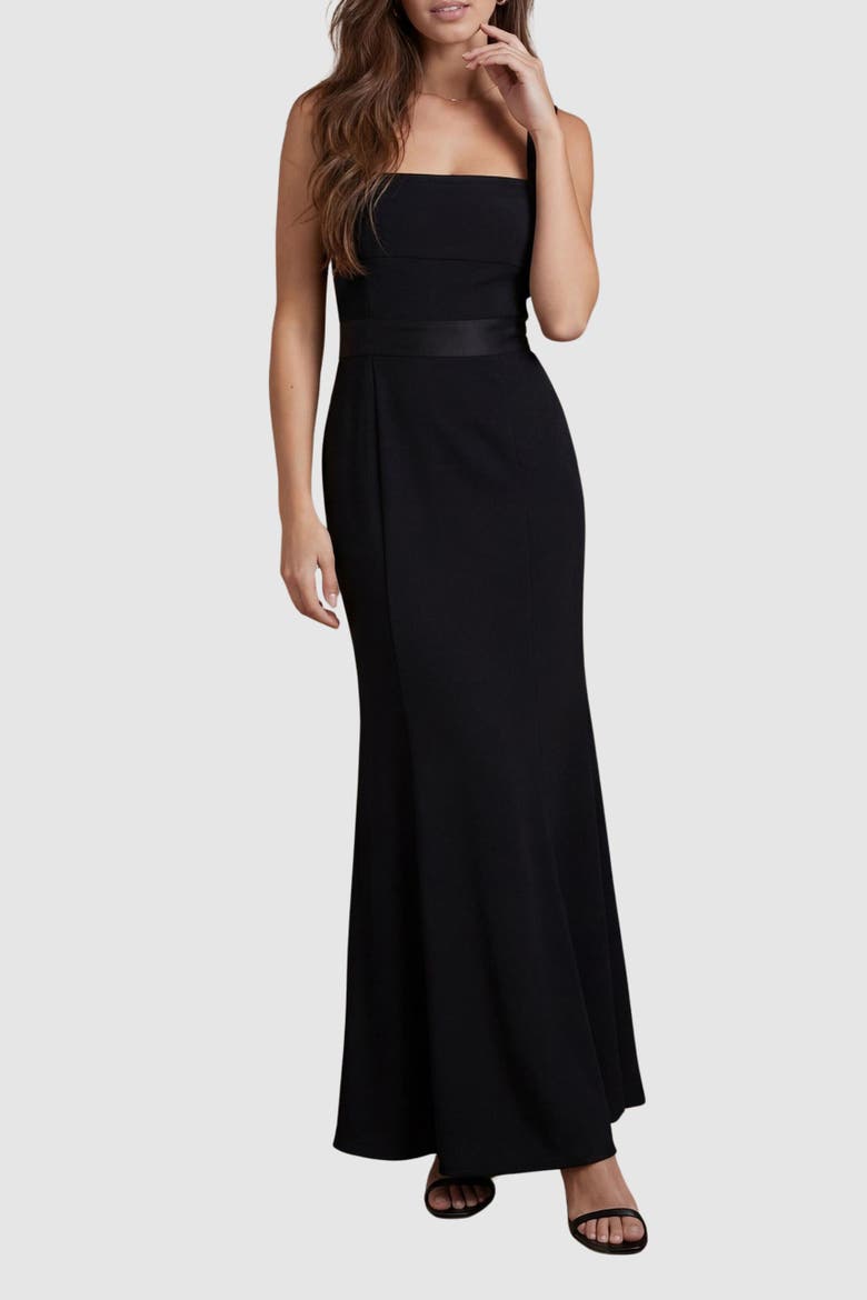 Square Neck Satin Maxi Dress, Alternate, color, Black