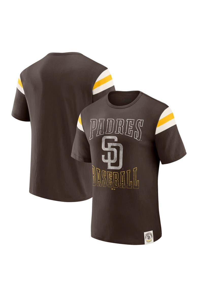 Men's Darius Rucker Collection by Fanatics Brown San Diego Padres Distressed Sleeve Stripe T-Shirt, Main, color, Brown