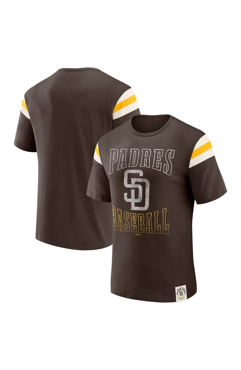 Darius Rucker Collection by Fanatics Men's Darius Rucker Collection by Fanatics Brown San Diego Padres Distressed Sleeve Stripe T-Shirt, Main, color, Brown