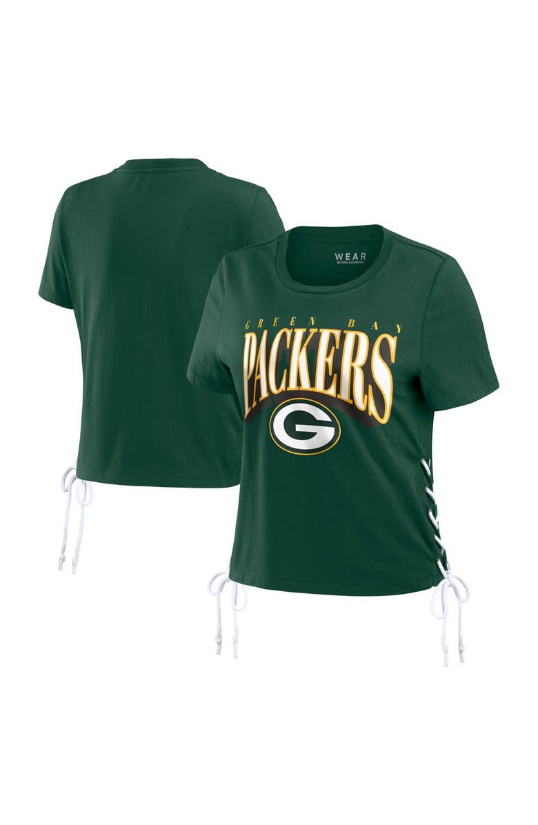 WEAR by Erin Andrews Women's WEAR by Erin Andrews Green Green Bay Packers Lace Up Side Modest Cropped T-Shirt, Alternate, color, 