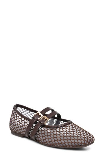Nicole Miller Buckled Mesh Flat In Chocolate