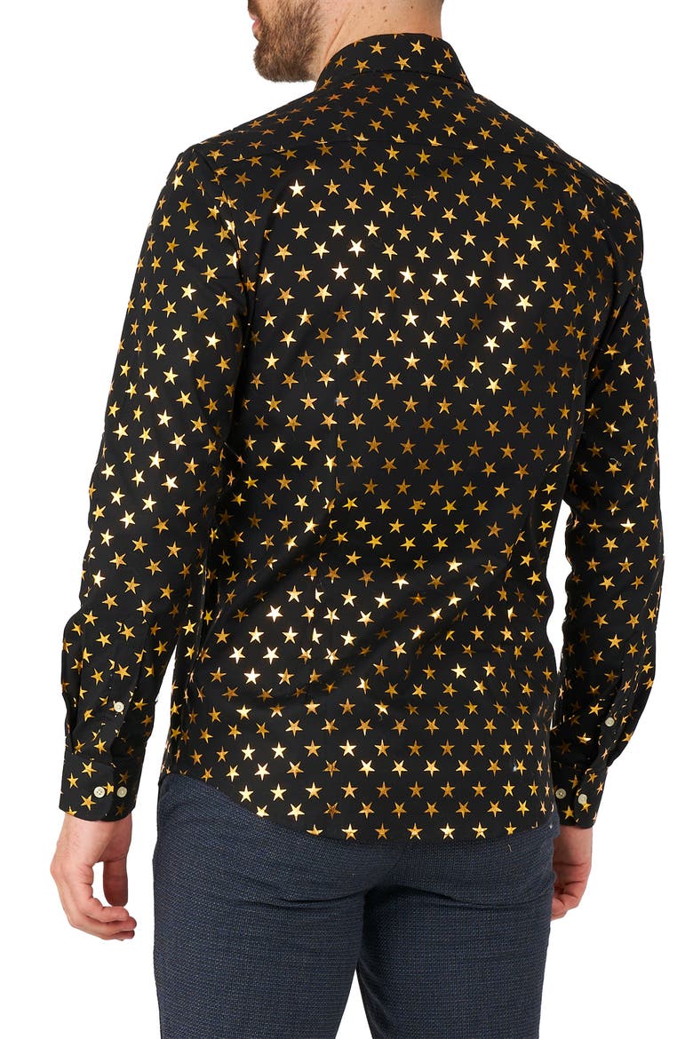 Foil Star Dress Shirt, Alternate, color, BLACK