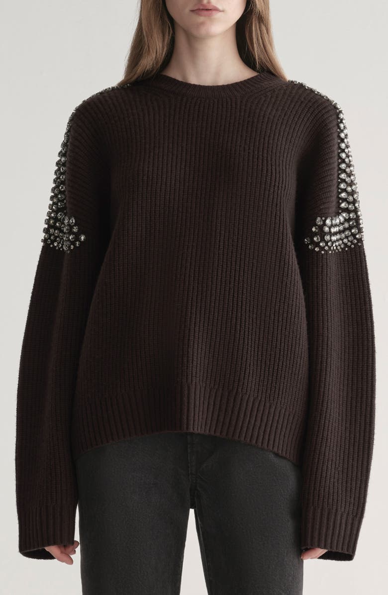 A.L.C. Lennox Rhinestone Sweater, Main, color, Deepest Brown