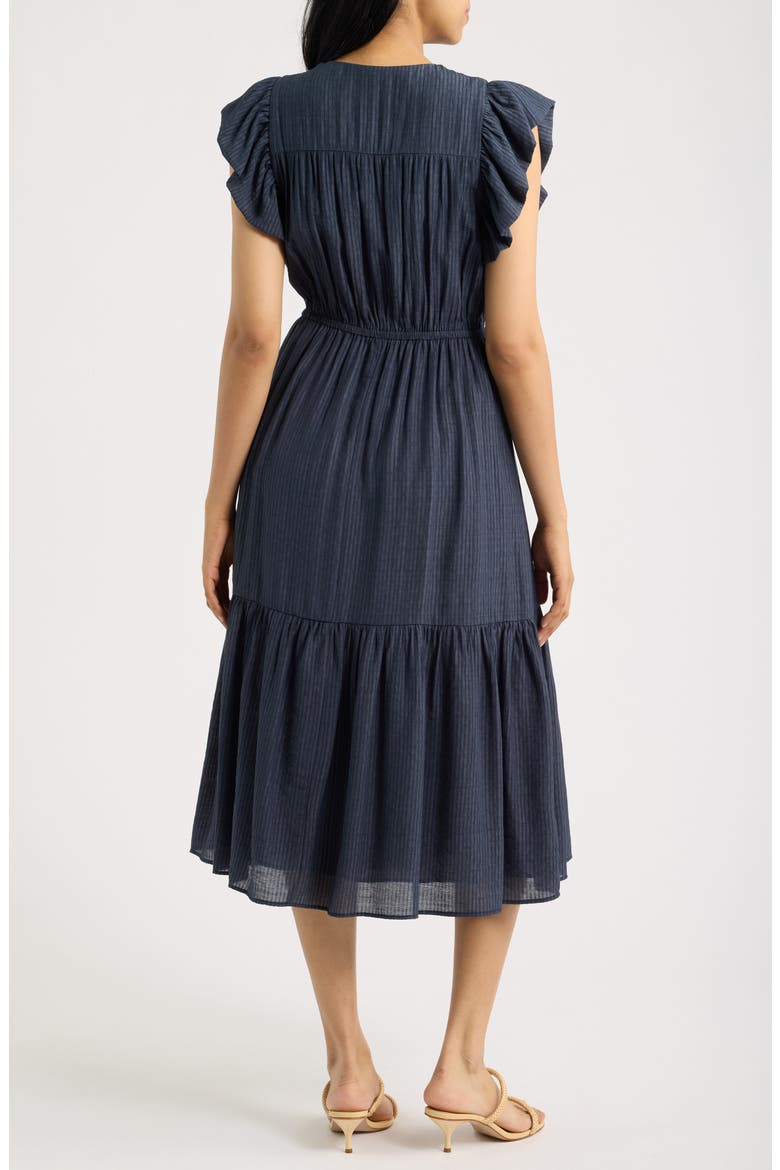 Stripe Tiered Midi Dress, Alternate, color, NAVY