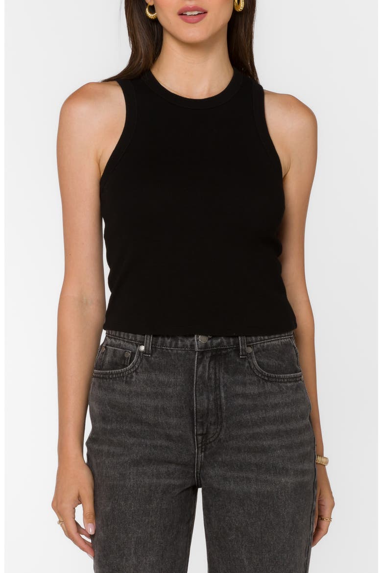 Stretch Cotton Ribbed Tank, Main, color, BLACK
