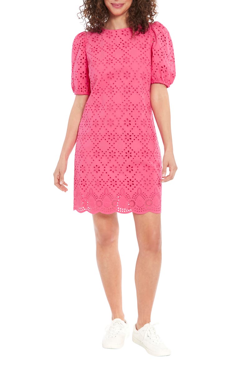 Cotton Eyelet Shift Dress, Main, color, FANDANGO PINK