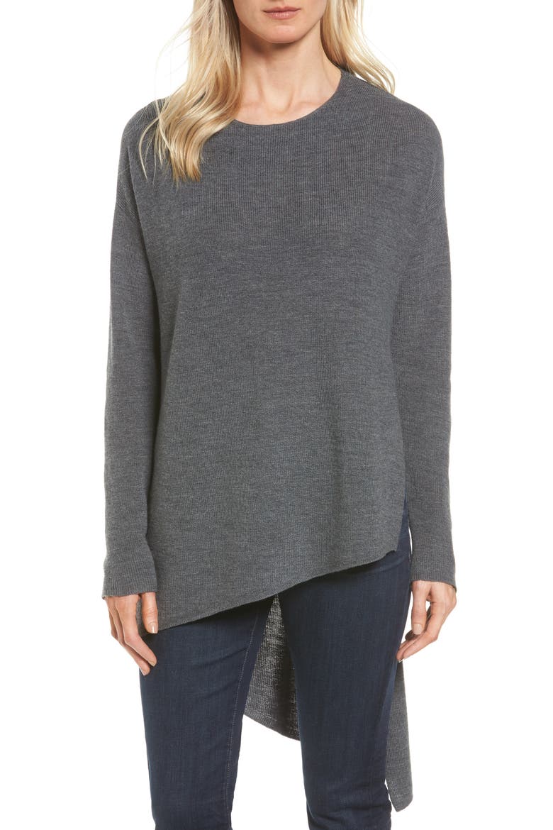 Asymmetrical Merino Wool Pullover, Main, color, ASH