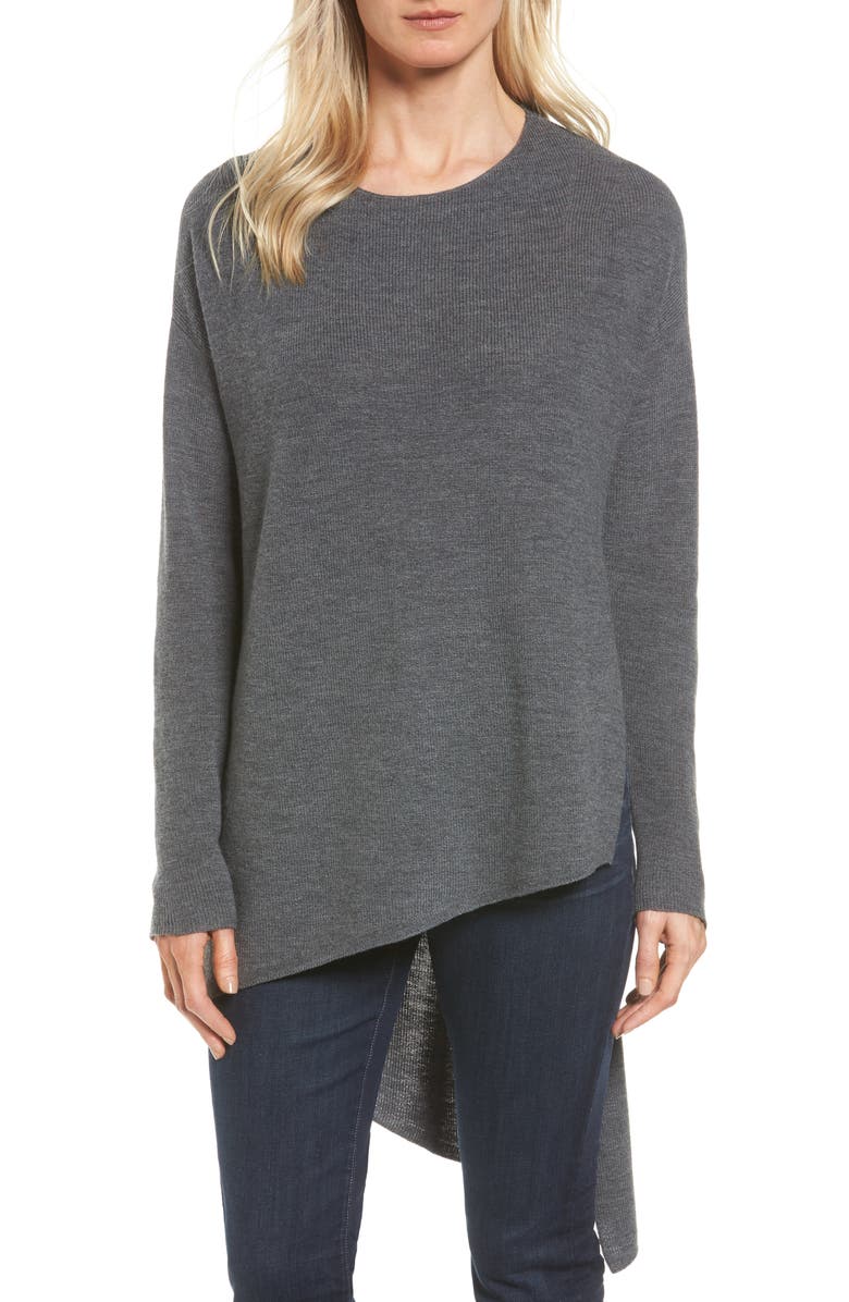 Eileen Fisher Asymmetrical Merino Wool Pullover, Main, color, 