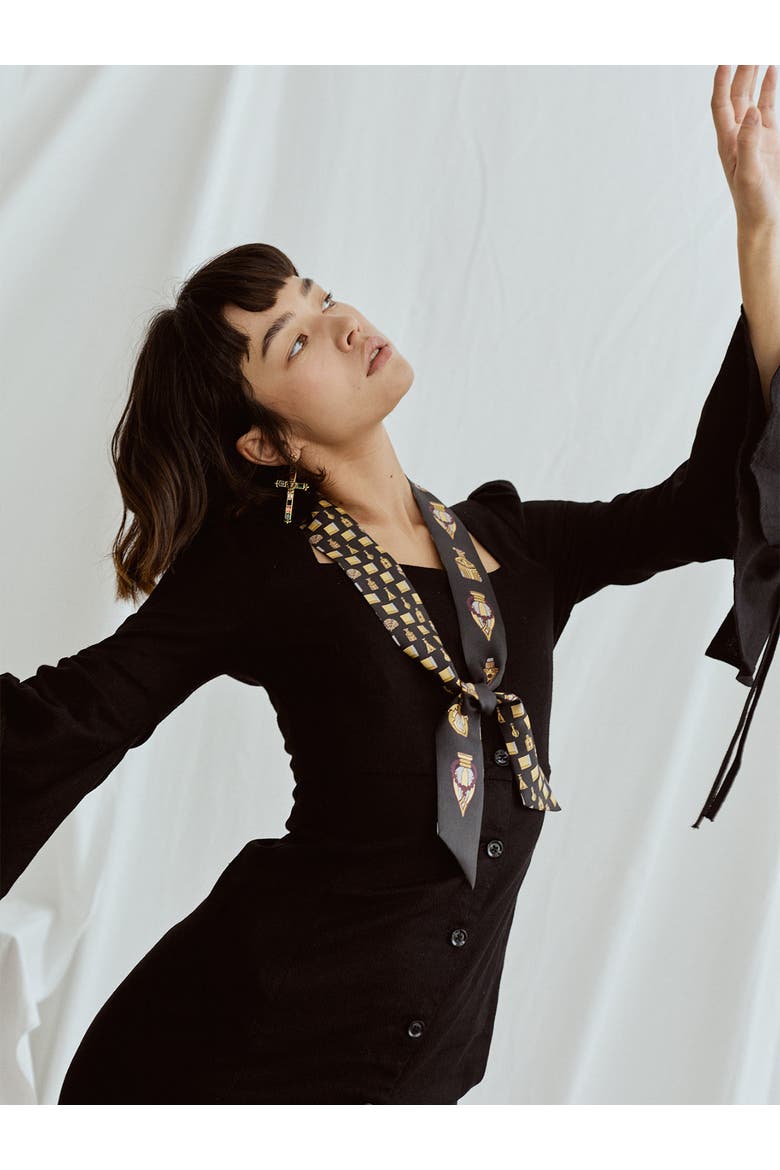 "Amora" Silk Skinny Scarf, Alternate, color, Gold and Black