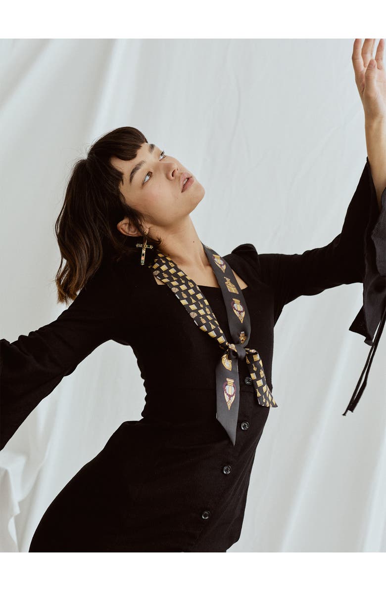 Lost Pattern "Amora" Silk Skinny Scarf, Alternate, color, Gold And Black