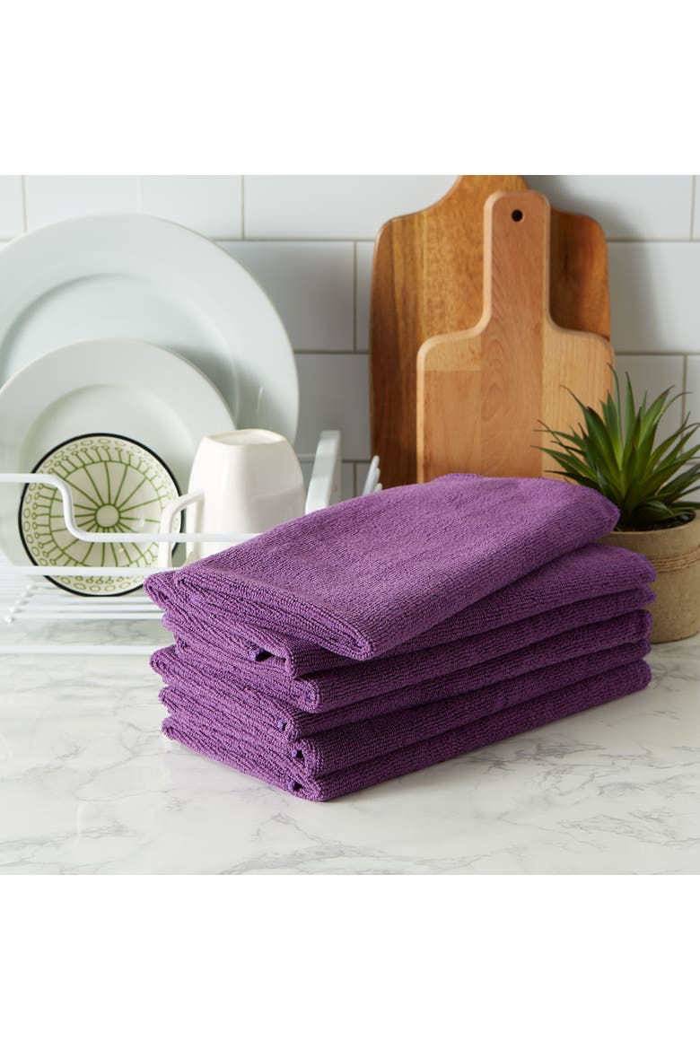 Eggplant Essential Dishtowel Set/6, Alternate, color, Eggplant