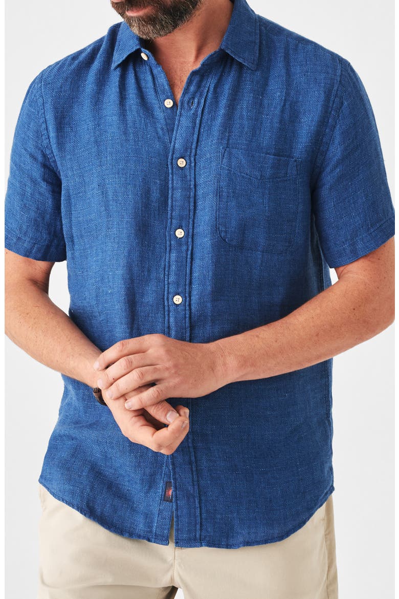 Laguna Short Sleeve Linen Shirt, Main, color, INDIGO BASKETWEAVE