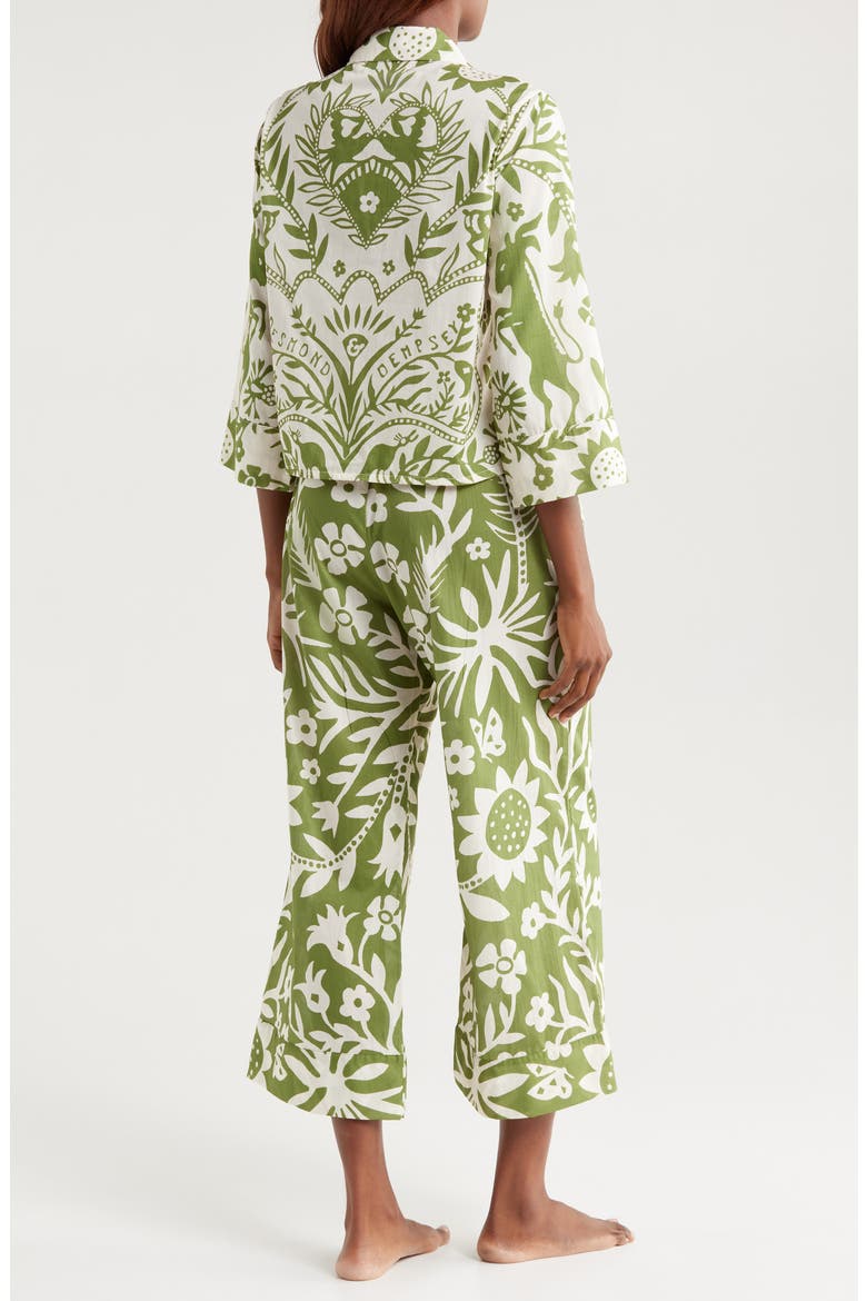 Print Boxy Wide Leg Cotton Pajamas, Alternate, color, FABELEI PLACED CREAM / GREEN