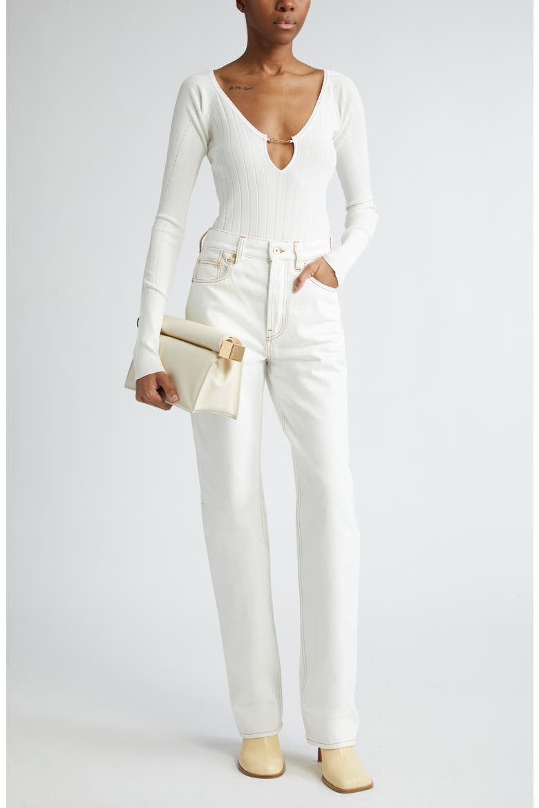 Le Haut Pralu Scallop Neck Rib Top, Alternate, color, OFF-WHITE