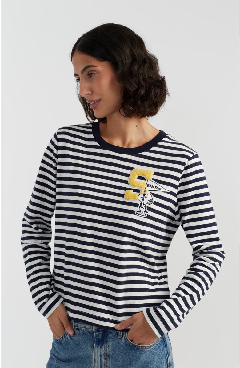 Chinti & Parker Snoopy Varsity Cotton Long Sleeve Tee, Main, color, Navy
