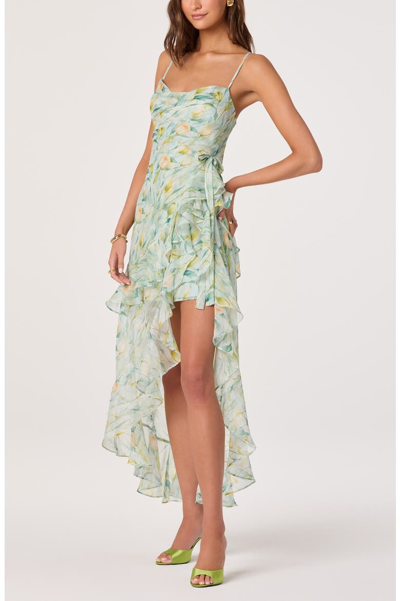 Candace Floral High Low Dress, Alternate, color, GREEN FLORAL