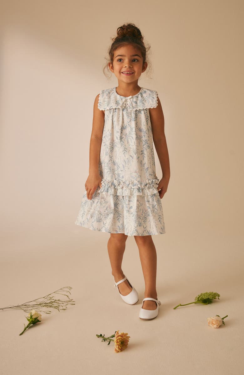 Floral Sleeveless Scallop Collar Cotton Dress