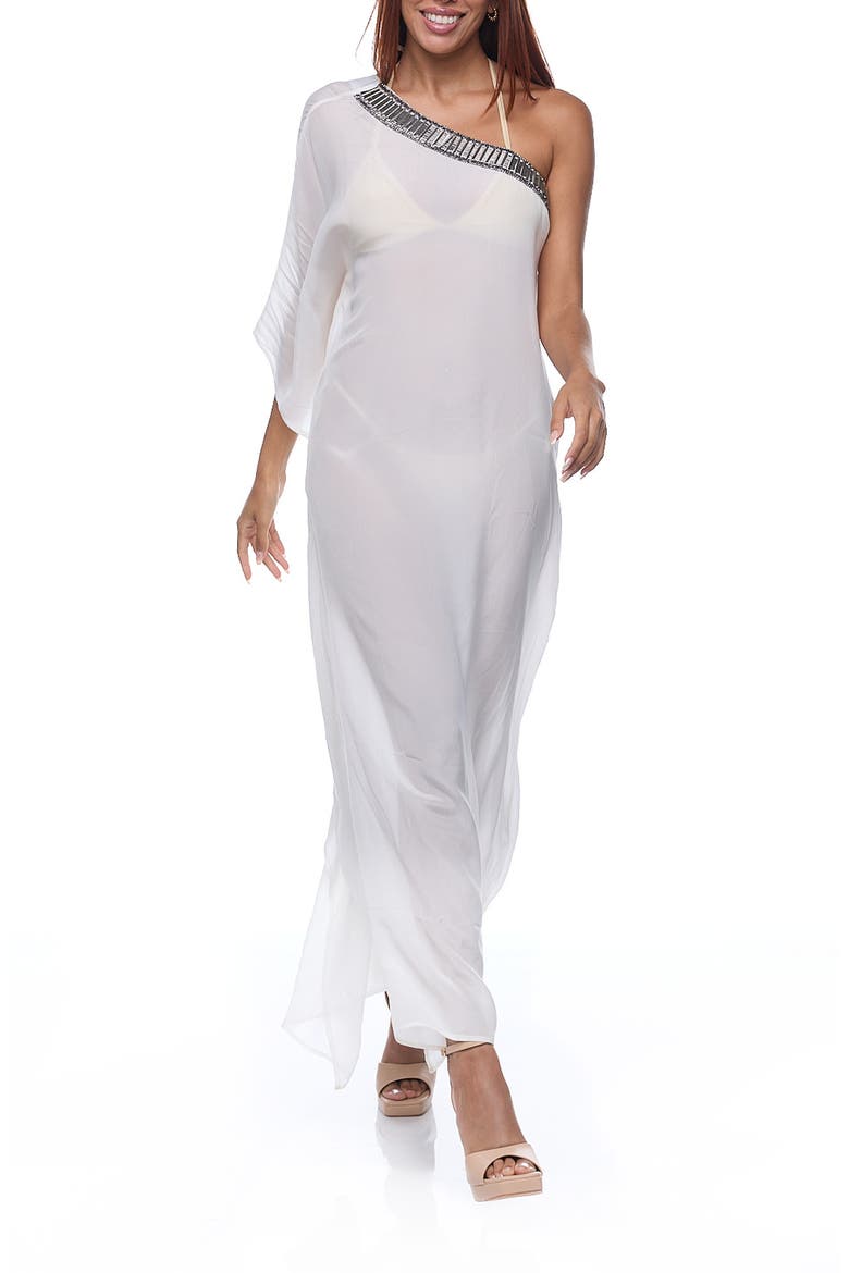 Embellished One-Shoulder Dress, Alternate, color, WHITE
