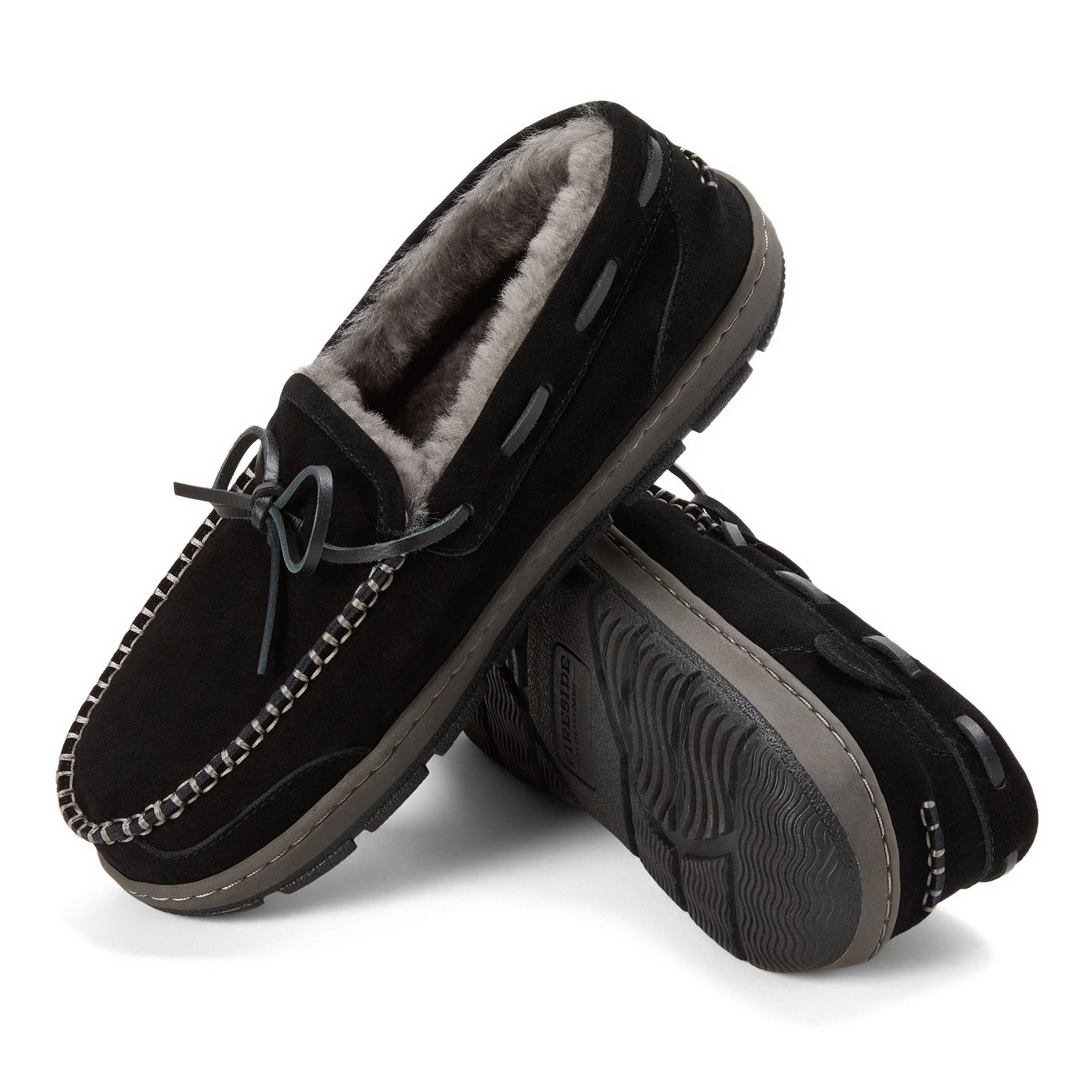 DEARFOAMS Fireside Forster Genuine Shearling Moccasin, Alternate, color, Black