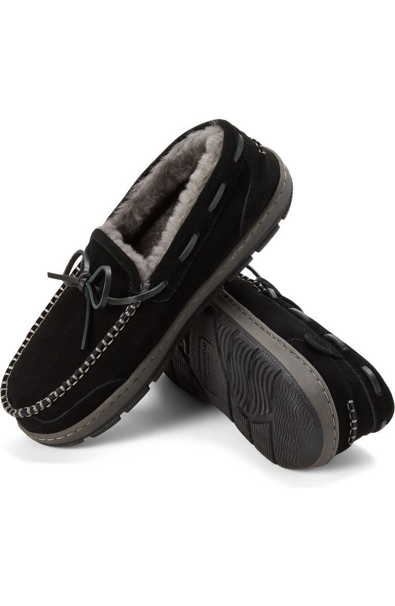 DEARFOAMS Fireside Forster Genuine Shearling Moccasin, Alternate, color, Black