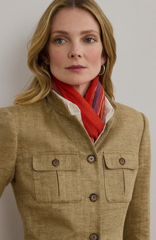 Ralph Lauren Women's Herringbone Linen Jacket In Green