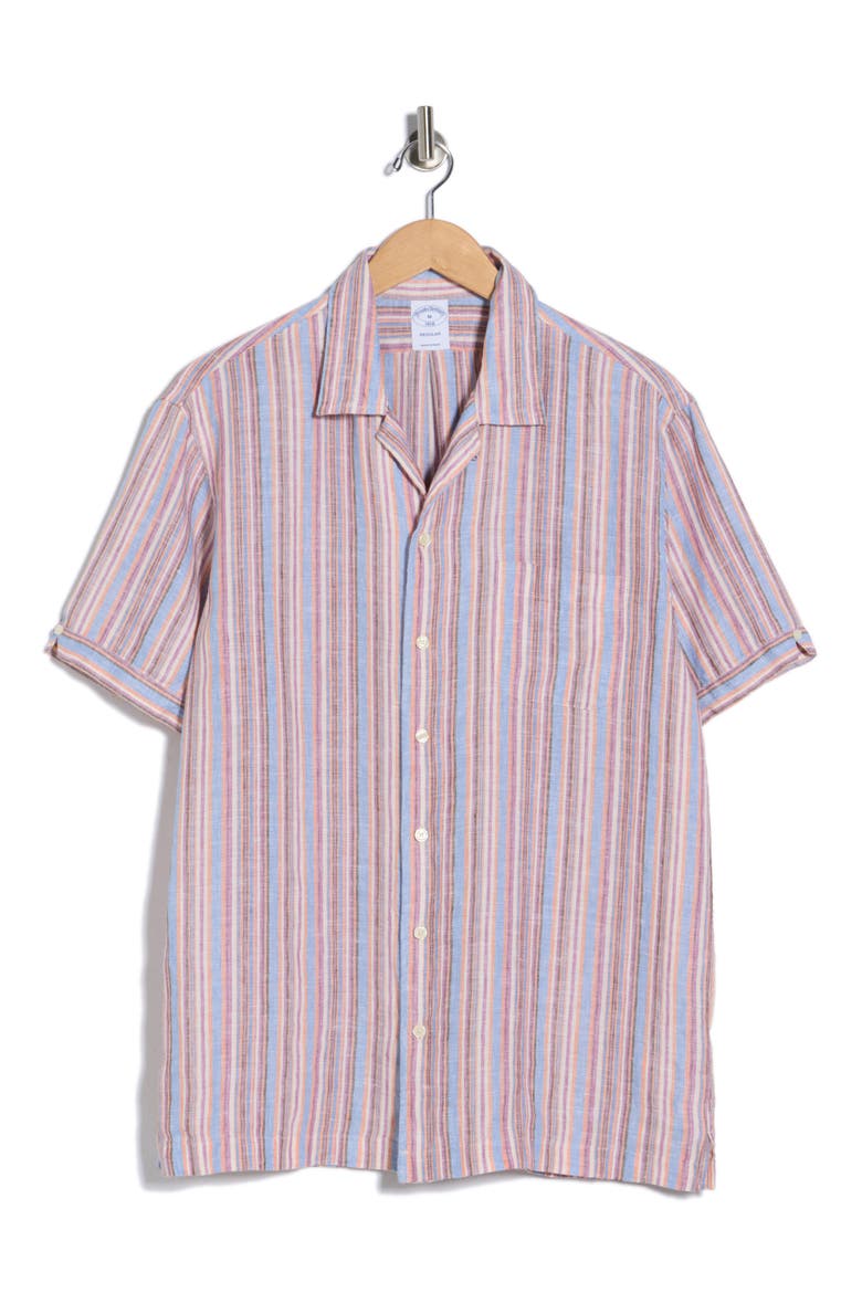 Regular Fit Stripe Linen Camp Shirt, Alternate, color, PURPLE MULTI