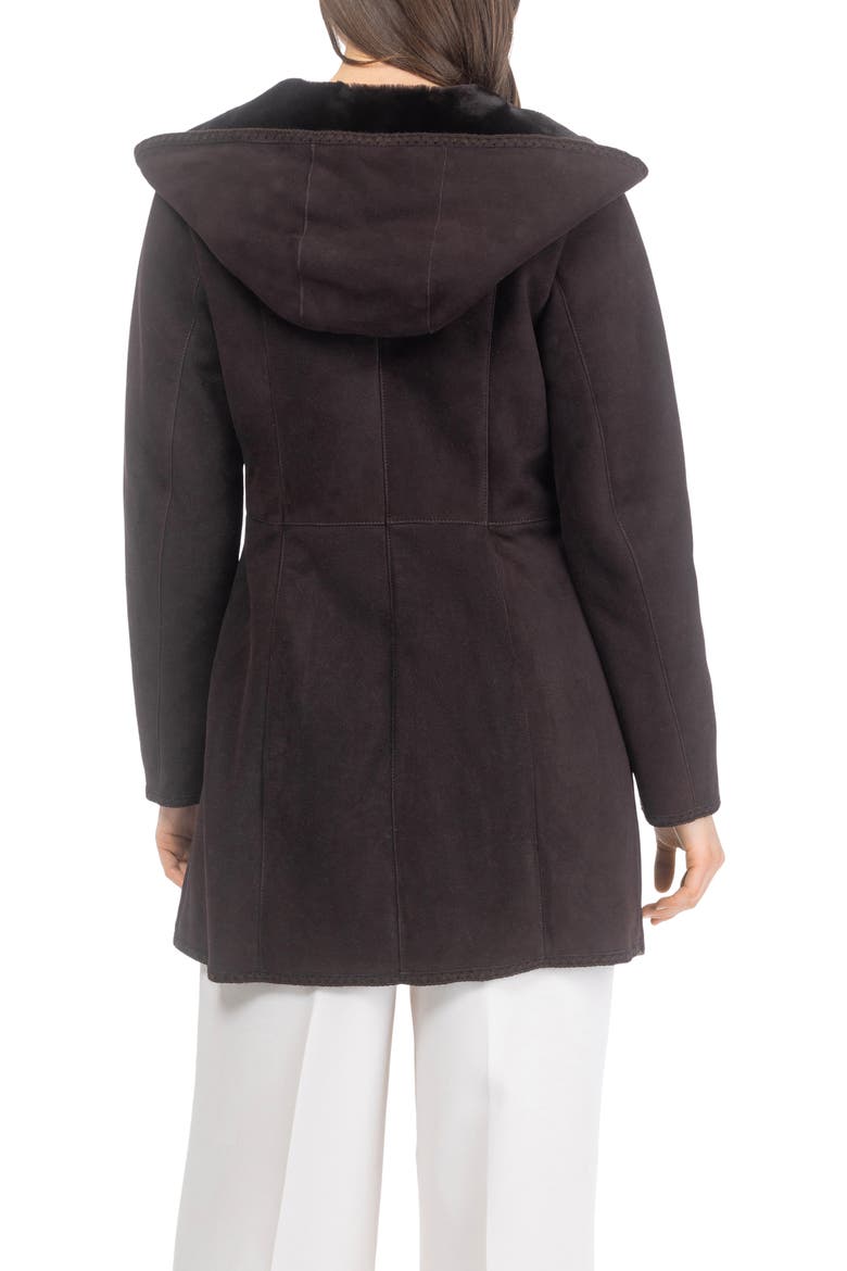 Genuine Shearling Parka with Emboidered Trim, Alternate, color, Dark Brown