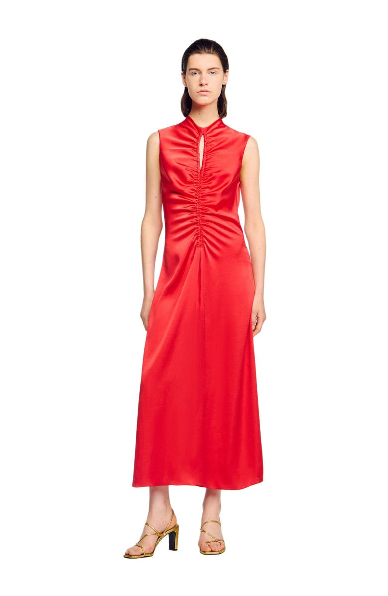 SANDRO Draped satin-effect dress, Alternate, color, Red