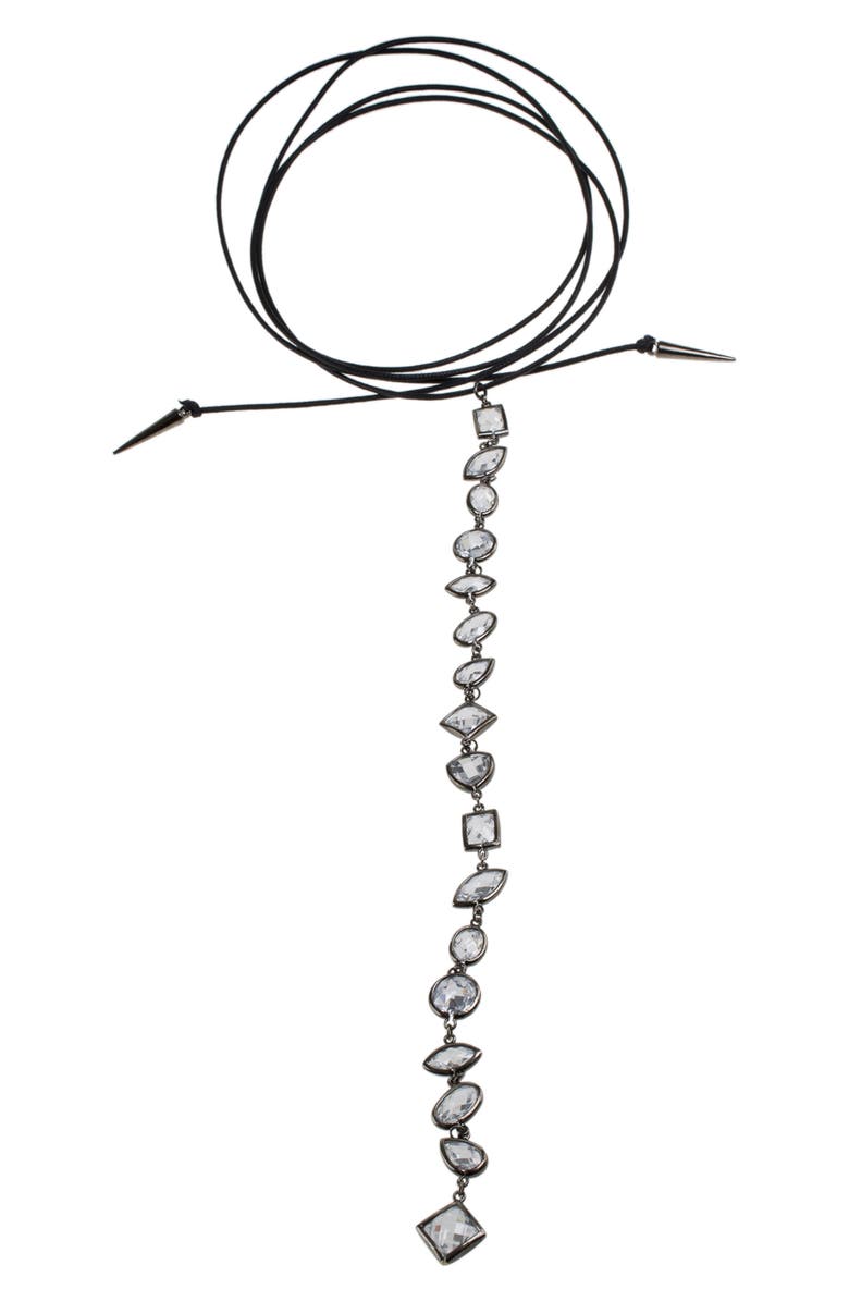 CZ by Kenneth Jay Lane Double Wrap Cubic Zirconia Drop Choker Necklace, Main, color, Black Rhodium