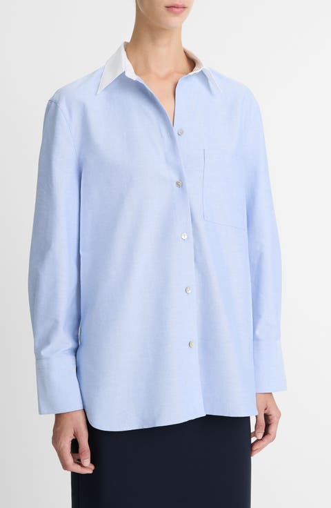 Contrast Collar Oxford Button-Up Shirt