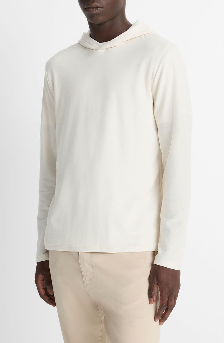 Vince Pima Cotton Piqué Hoodie, Alternate, color, Blanco