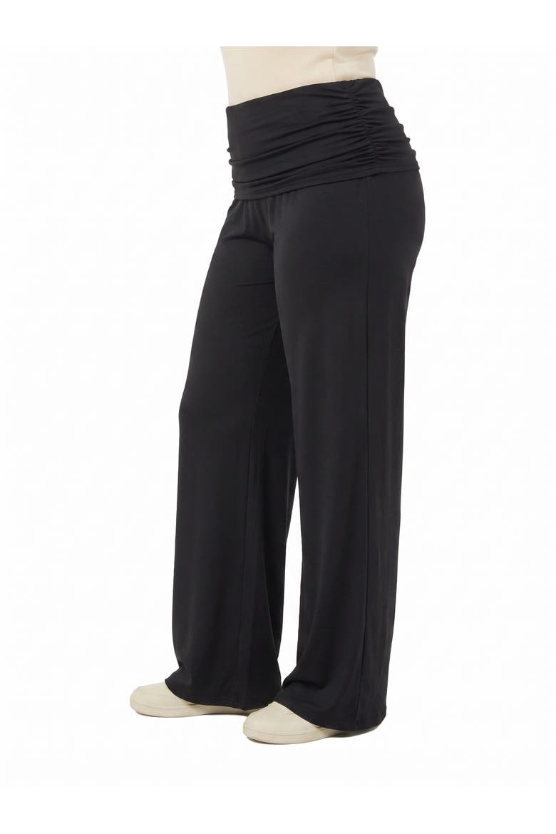 Basic Curvy Soft Stretch Ruched Waist Wide Leg Pants, Alternate, color, Black