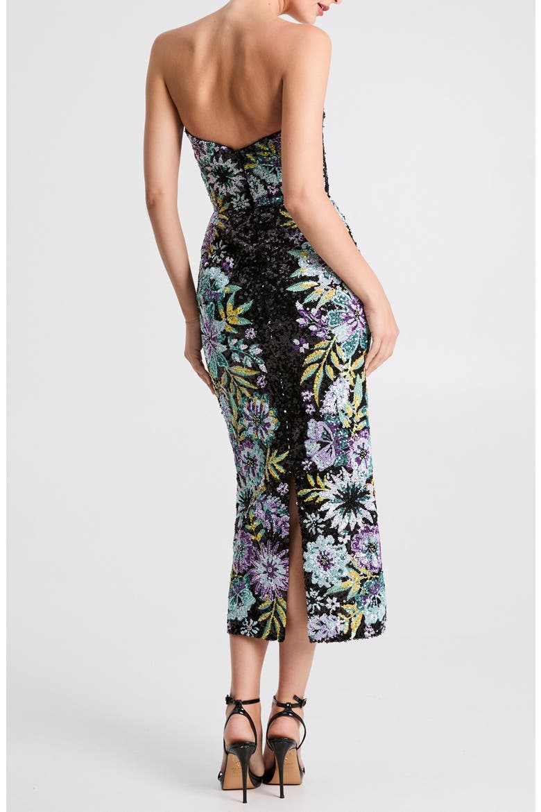 Alessandra Sequin Strapless Gown, Alternate, color, BLACK MULTI FLORAL