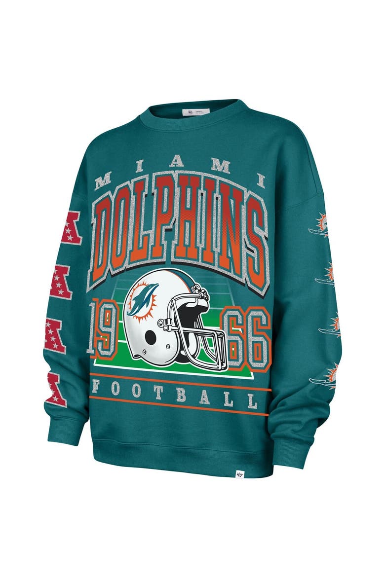 Women's '47  Aqua Miami Dolphins Go Big Oversized Pullover Sweatshirt, Alternate, color, Aqua