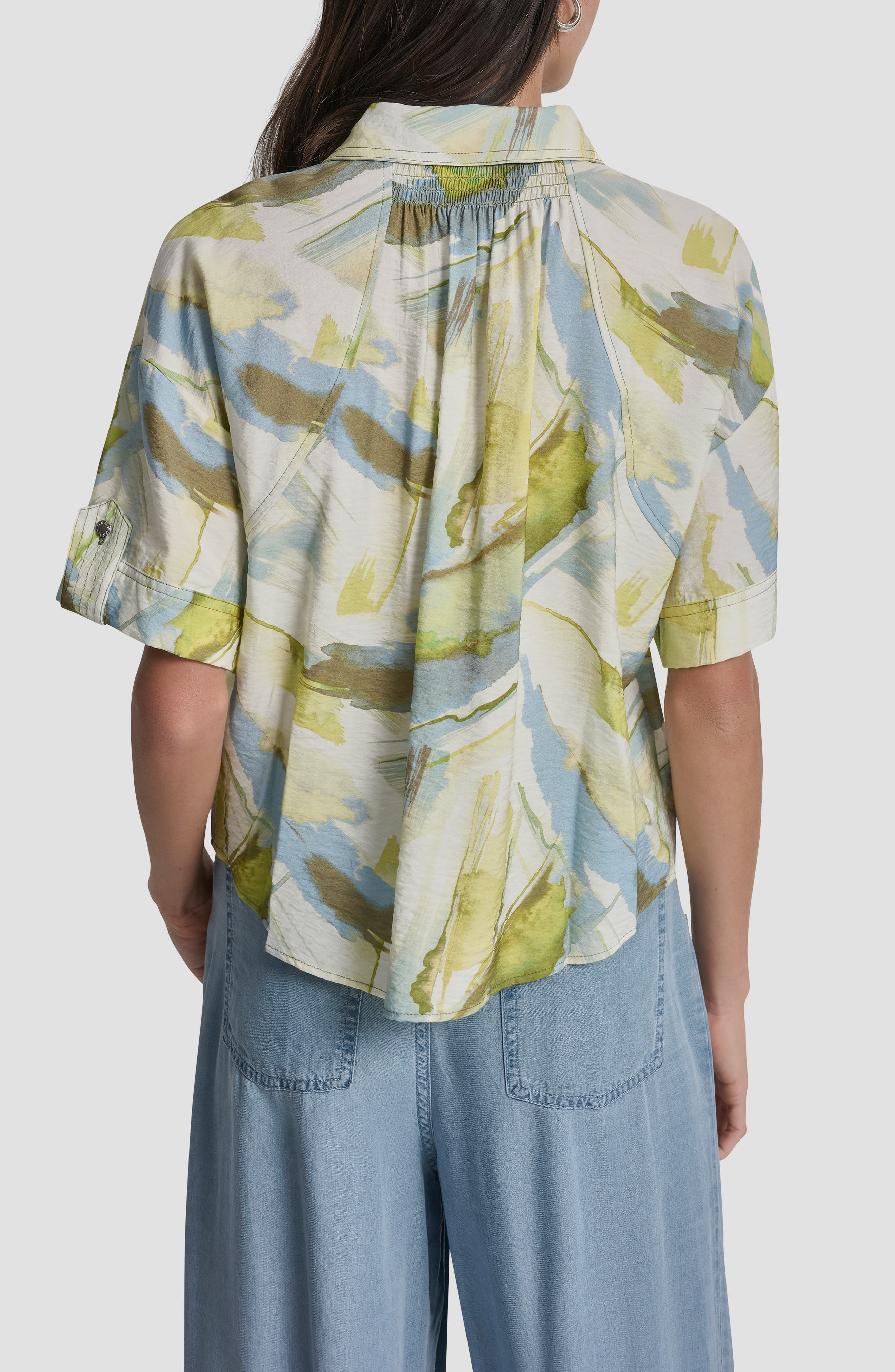 Print Short Sleeve Roll Tab Shirt - image 2