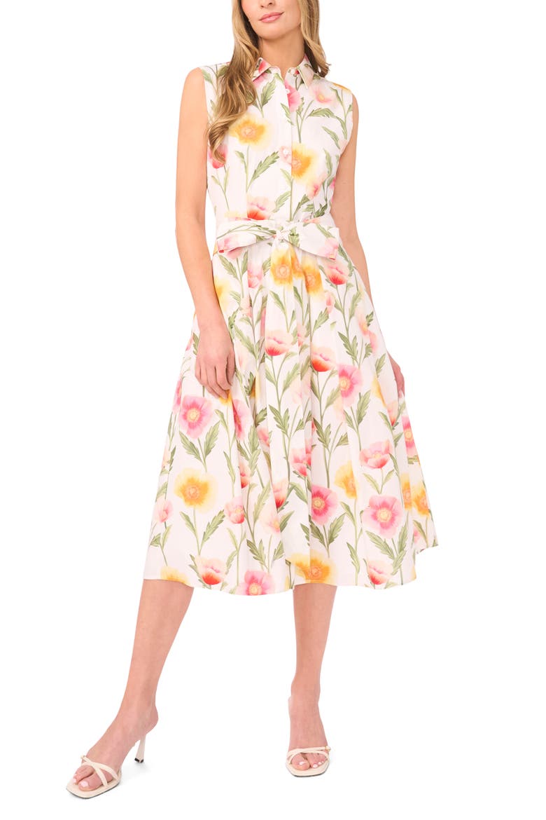 Cassie Floral Sleeveless Cotton Midi Shirtdress, Main, color, ULTRA WHITE