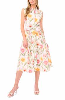Cassie Floral Sleeveless Cotton Midi Shirtdress