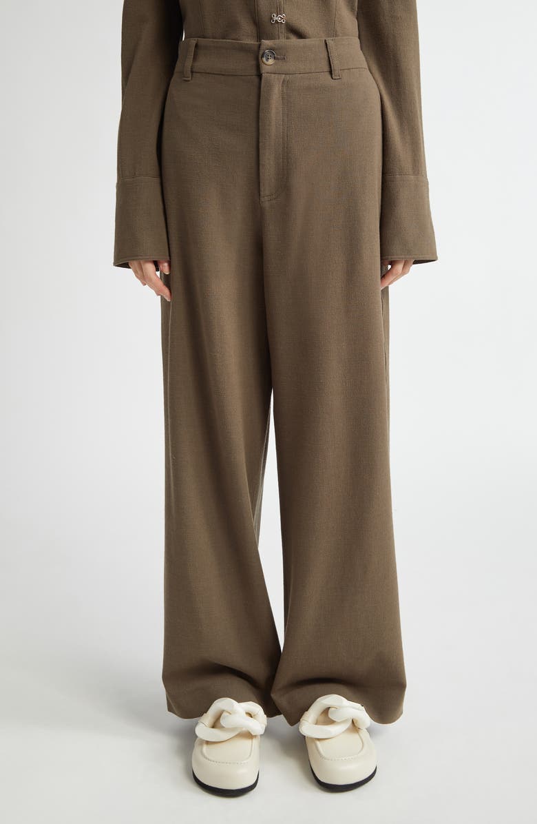 JW Anderson Straight Leg Wool Blend Crêpe Trousers, Main, color, 